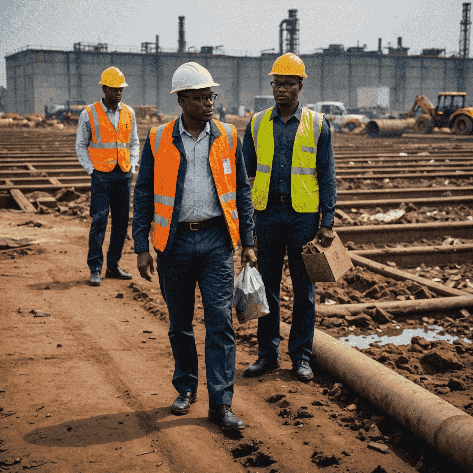 Ghanaian environmental officials inspecting an industrial site